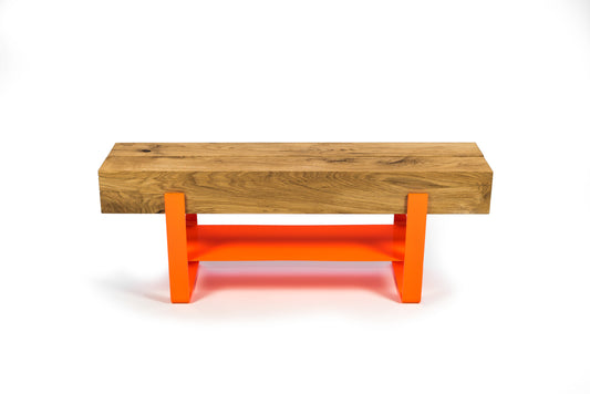 Orangene Sitzbank Bank Garderobe Schuhschrank Sideboard Eiche Eichenbalken