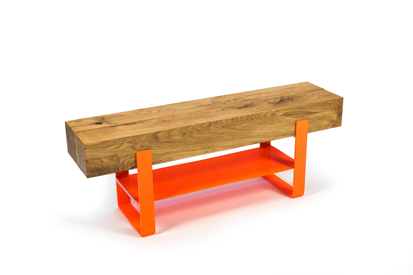Orangene Sitzbank Bank Garderobe Schuhschrank Sideboard Eiche Eichenbalken