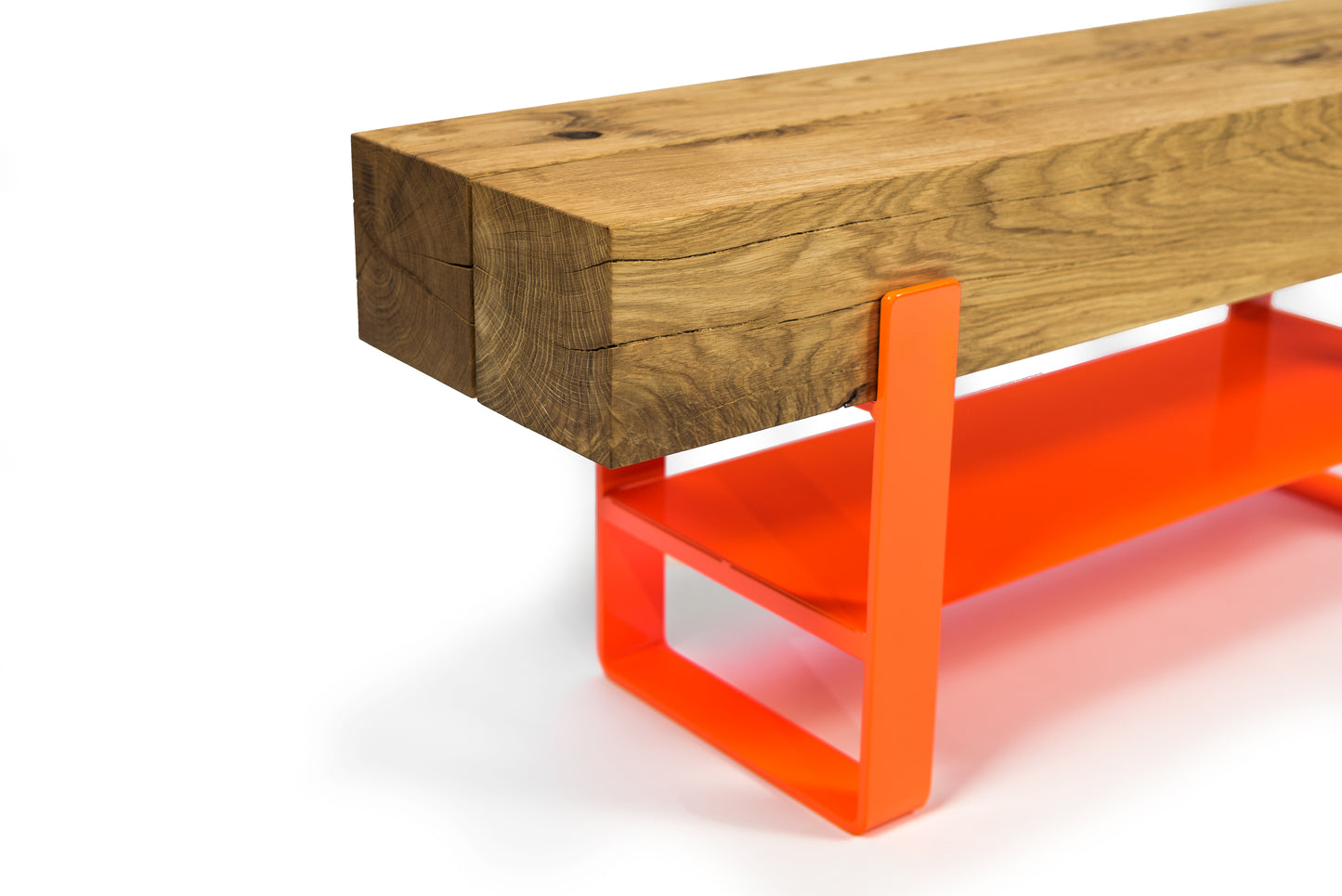Orangene Sitzbank Bank Garderobe Schuhschrank Sideboard Eiche Eichenbalken