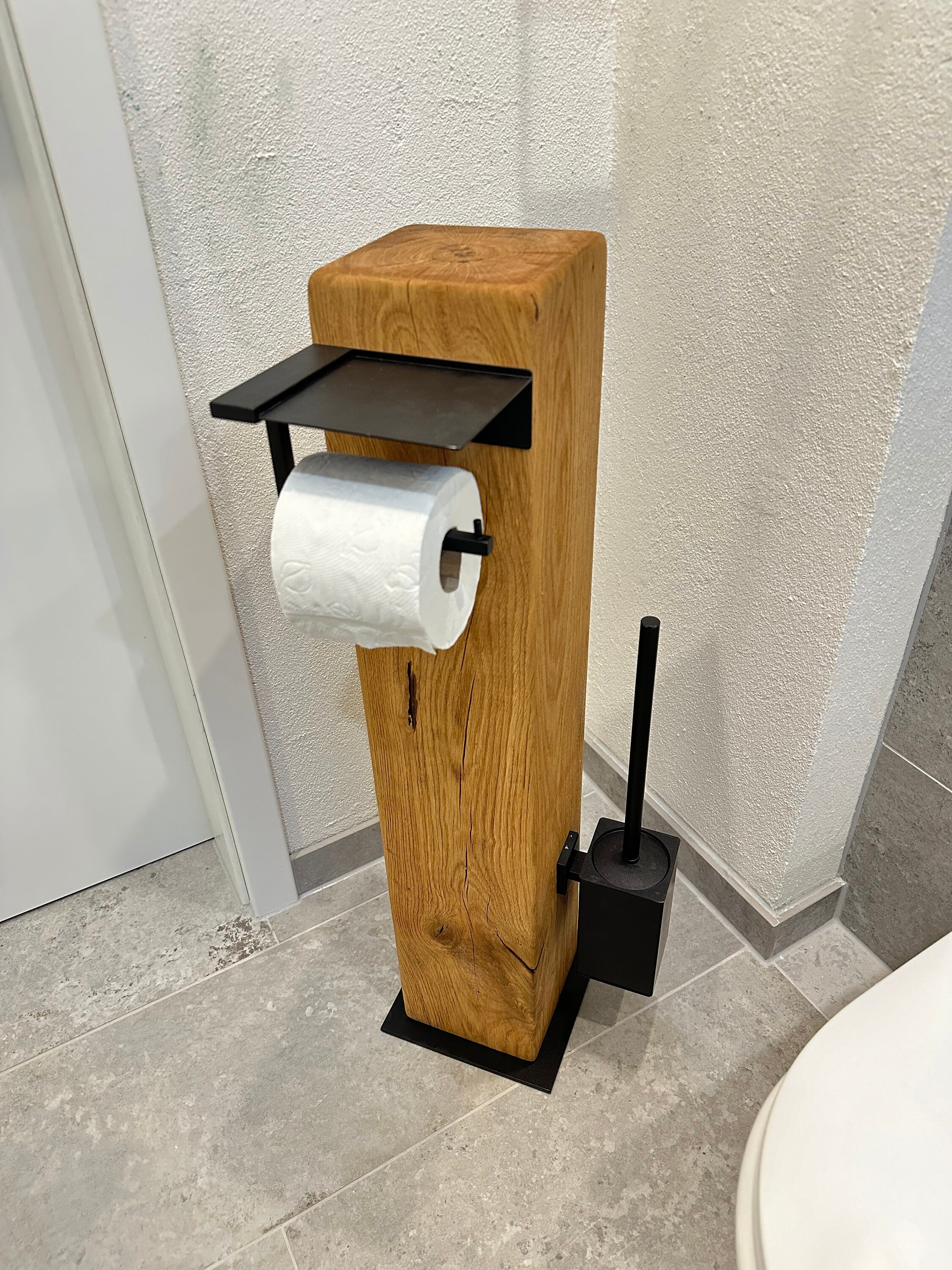 Eichenbalken Eichenstele Stele Deko Holzbalken Klopapierhalter Kerzenständer Vase