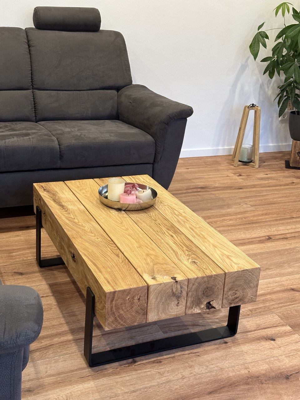 Couchtisch Beistelltisch Konsolentisch Eiche Eichenbalken Stahl