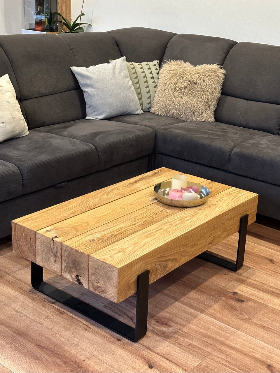 Couchtisch Beistelltisch Konsolentisch Eiche Eichenbalken Stahl