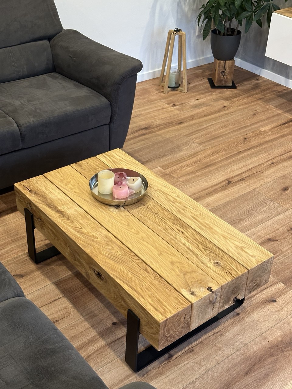 Couchtisch Beistelltisch Konsolentisch Eiche Eichenbalken Stahl