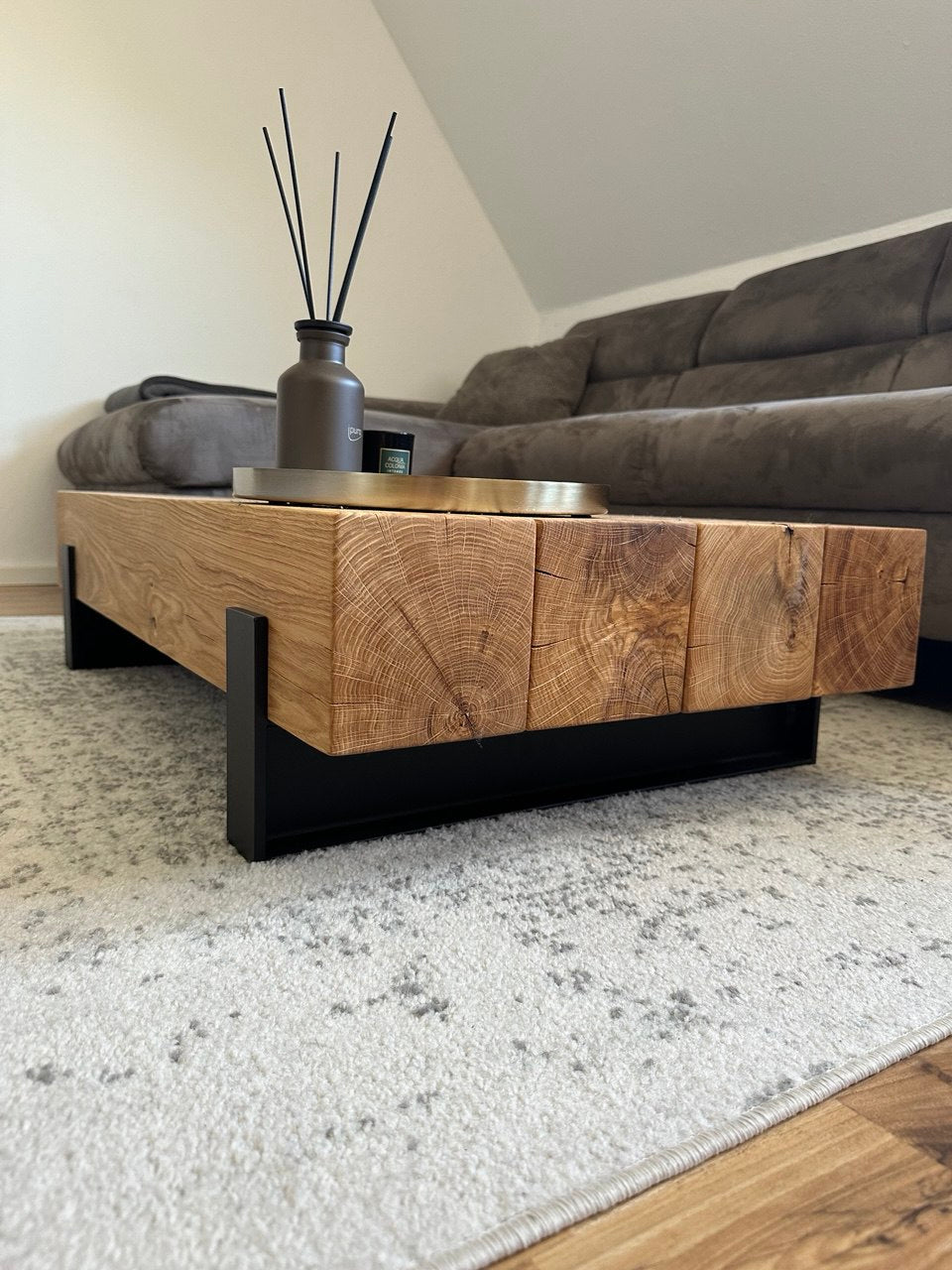 Couchtisch Beistelltisch Konsolentisch Eiche Eichenbalken Stahl