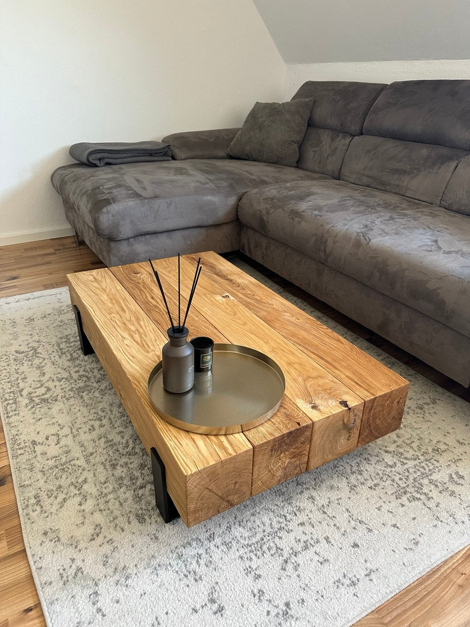 Couchtisch Beistelltisch Konsolentisch Eiche Eichenbalken Stahl